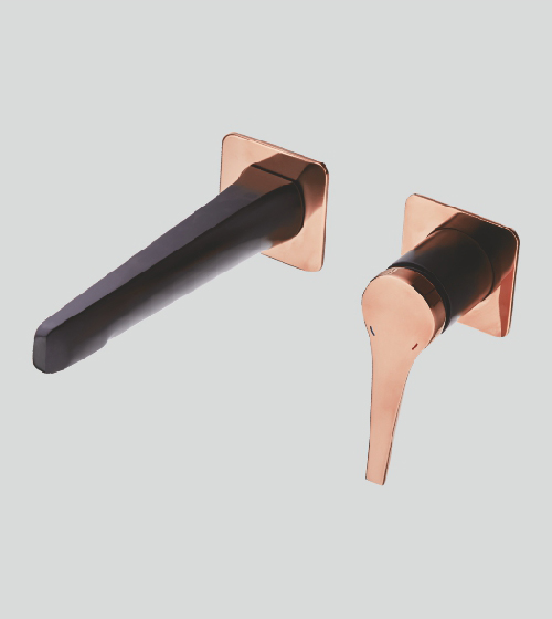 Wall-Mounted Basin Mixer (Matt Black + Rose Gold) – Aquant India